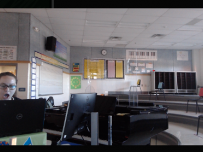 Photo of Ms. Martin super excited about her widescreen web cam. 
