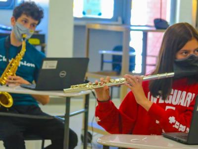 Photo of students in band class