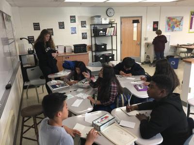 Ms.  Slanoc’s home room students making and writing Christmas/get well cards at the request of a little boy in Ohio fighting cancer. #otherpeoplematter